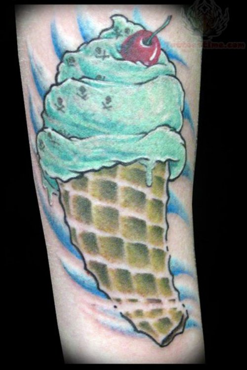 Blue Ice Cream And Cherry Tattoo